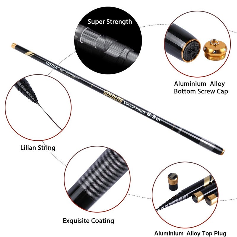 Goture Telescopic Tenkara Fishing Rod Collapsible Crappie Rods 1 Piece Portable Hand Fishing Poles Carbon Fiber Telescoping Stream Ultralight Inshore Carp Bamboo Pole Bass Trout 12 15 18 20 21 24Ft - Image 3